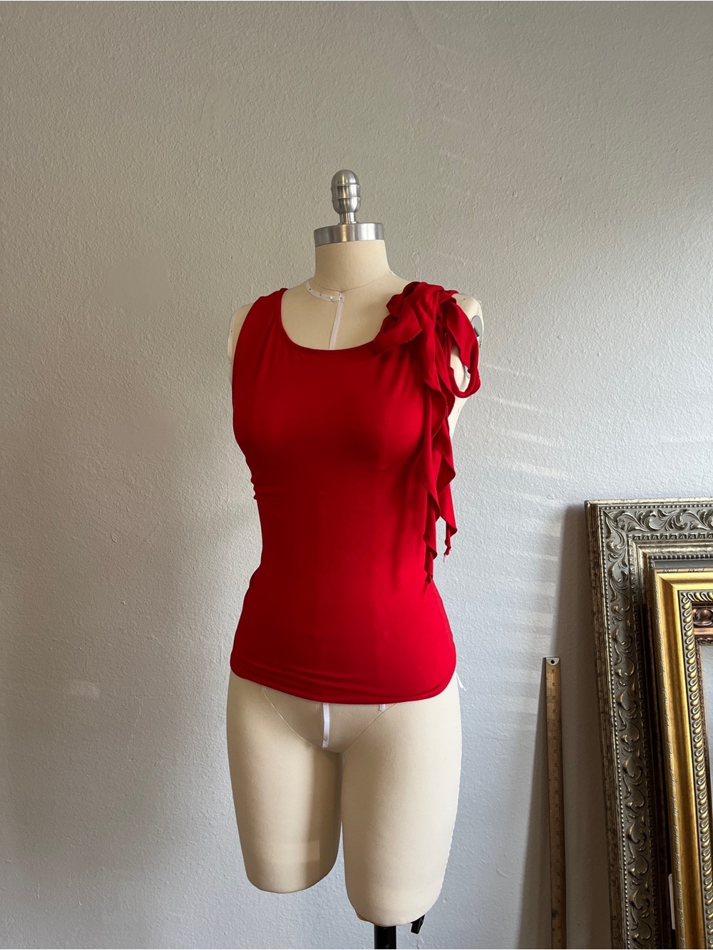 Princess Polly Red Sleeveless Ruffle-Accent Women's Top